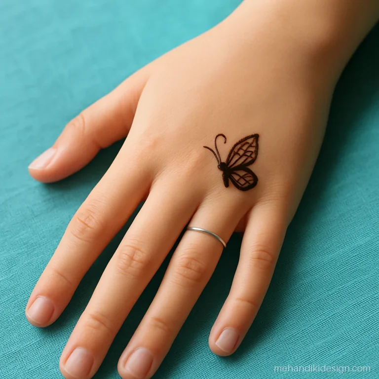Tiny butterfly small mehandi design on the back of the hand